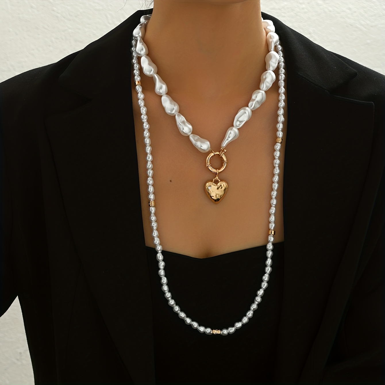 Baroque Style Necklaces with Pearls & Heart Pendants for Valentine's